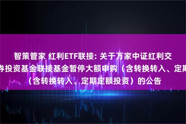 智策管家 红利ETF联接: 关于万家中证红利交易型开放式指数证券投资基金联接基金暂停大额申购(含转换转入、定期定额投资)的公告