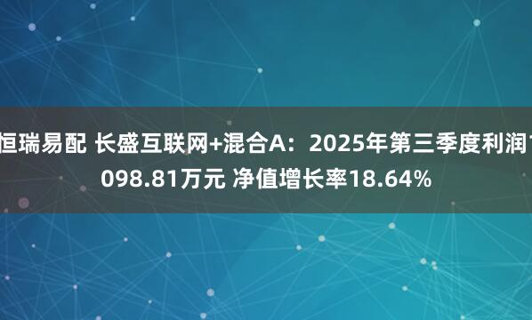 恒瑞易配 长盛互联网+混合A:2025年第三季度利润1098.81万元 净值增长率18.64%