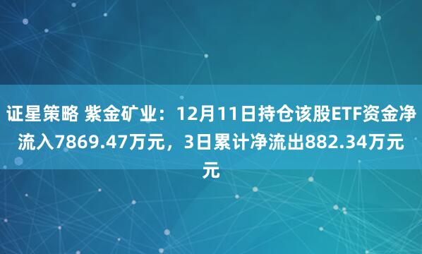 证星策略 紫金矿业：12月11日持仓该股ETF资金净流入7869.47万元，3日累计净流出882.34万元
